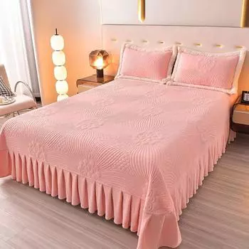 Молочный бархатный чехол на кровать, плюшевая и утолщенная зимняя простыня, теплая и хлопковая, противоскользящая, подходит для двух человек 230x250cm 1pc