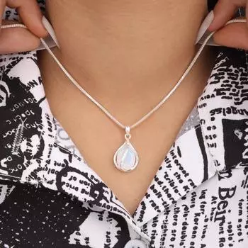 Молочный опал драгоценный камень 925 проба серебро ювелирные изделия циркон кулон для подарка на день святого Валентина CZP-7-6