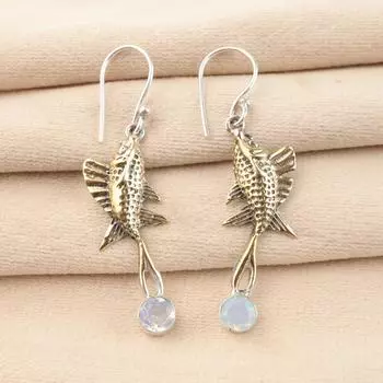 Молочный опал драгоценный камень 925 стерлинговое серебро ювелирные изделия ручной работы серьги 2,17 для женщин EE-148-11