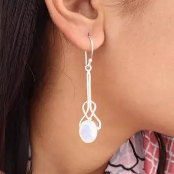 Молочный опал драгоценный камень 925 стерлинговое серебро ювелирные изделия ручной работы висячие серьги 1,76 EE-171-20