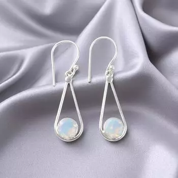 Молочный Опал Драгоценный Камень 925 Стерлинговое Серебро Ювелирные Изделия Ручной Работы Серьги-Подвески 1.76 EE-126-16