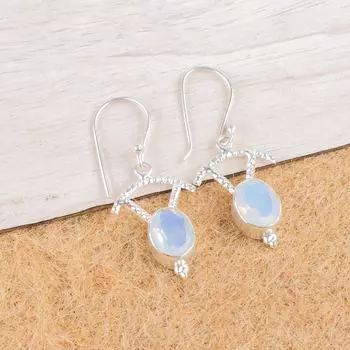 Молочный опал драгоценный камень 925 стерлинговое серебро ювелирные изделия серьги 1,50 подарок на годовщину EE-51-17
