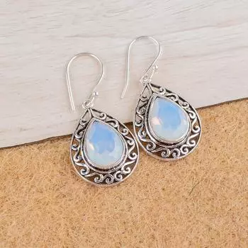 Молочный опал драгоценный камень 925 стерлинговое серебро ювелирные изделия ручной работы стильные серьги 1,72 CE-4-15