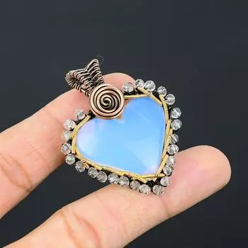 Молочный опал, драгоценный камень, медная проволока ручной работы, ювелирные изделия, красивая подвеска для женщин 1.97 Inches белый