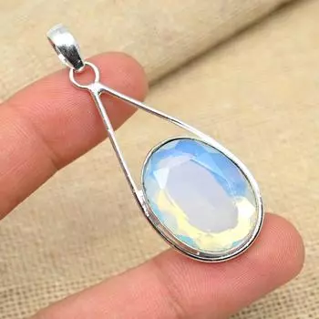 Молочный опал Красивый драгоценный камень 925 пробы Серебряный кулон Ювелирные изделия ручной работы 2.16 Inches белый
