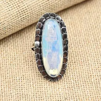 Молочный опал Твердый стерлинговый серебристый стерлинговый серебристый стерлинговый серебристый 925 ручной работы Прекрасный драгоценный камень Кольцо Ювелирные изделия 4 белый
