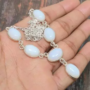 Молочный опаловый драгоценный камень стерлингового серебра 925 пробы уникальное ювелирное ожерелье ручной работы 18 Inches белый