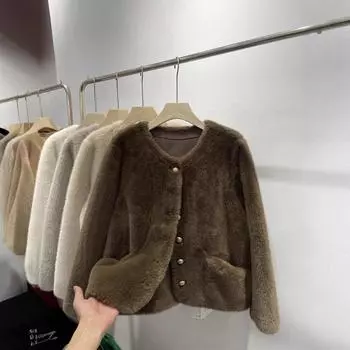 Молочный плюшевый мех Huhu, интегрированный мех, экологически чистая норковая шуба, женская зимняя короткая шуба, верхняя часть M 90-57.5 kg грязно-белый