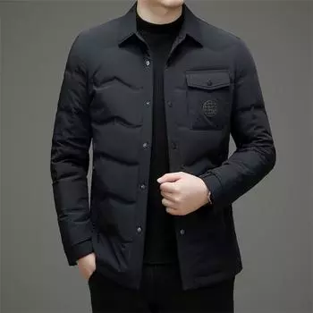 Молочный шелк Тонкий 90% Белый гусиный пух куртка Мужская деловая рубашка воротник пуховик Утепленная гусиный пух куртка M