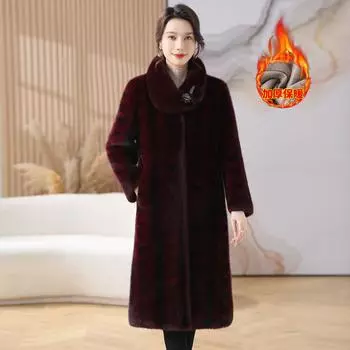 Молодая экологически чистая искусственная норковая бархатная куртка для женщин осень-зима 2024 года, новая шуба длинная из меха матери среднего возраста M recommends 80-55kg кофейный