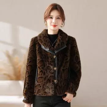 Молодая мама осенне-зимняя утолщенная шуба с леопардовым принтом, зимняя одежда для женщин среднего и пожилого возраста, короткая норковая шуба в иностранном стиле XL серый