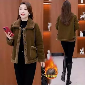 Молодая мама плюшевое утолщенное шерстяное пальто женское новое зимнее модное иностранное стильное верхнее универсальное шерстяное пальто L (recommended 80-52.5kg) красный