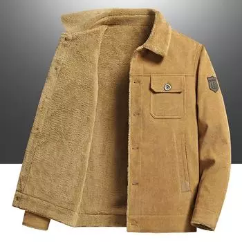 Молодежь и средний возраст Теплое вельветовое хлопковое пальто Мужская зимняя бархатная куртка Ретро рабочая одежда Повседневная куртка из шерпы большого размера M