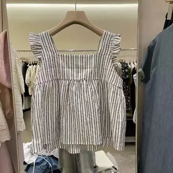 Молодежная деревянная рубашка-жилет с полосками на ушах и рукавами-крылышками Grey S