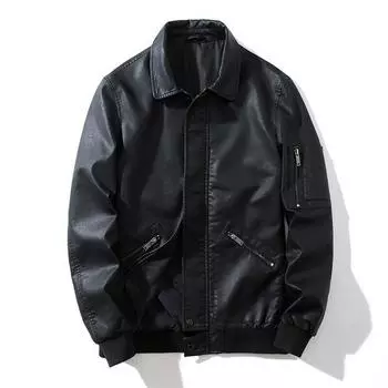 Молодежная кожаная одежда Модная тенденция Простая универсальная индивидуальная мужская одежда Стабильные мужчины 3XL чёрный