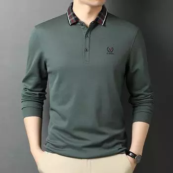 Молодежная мужская одежда, рубашка поло, весна и осень, модный бренд, повседневная, вышитая свободная надпись, свободные лацканы, длинные рукава, футболка для мужчин M