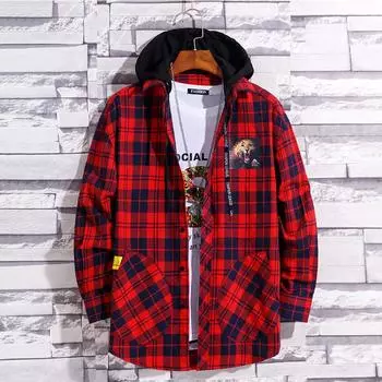 Молодежная мужская повседневная модная клетчатая тонкая рубашка с длинным рукавом с длинным рукавом M