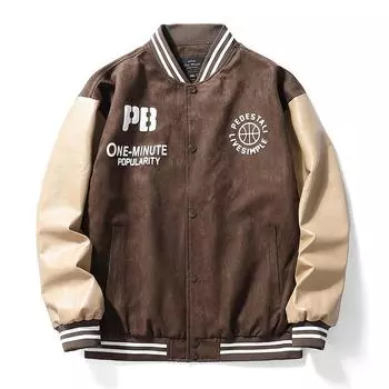 Молодежная мужская весенне-осенняя новая повседневная куртка свободная бейсбольная форма куртка из искусственной кожи подходящая по цвету куртка куртка M