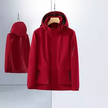 Молодежная обычная повседневная свободная красная куртка с капюшоном и объемными наклейками на молнии в гонконгском стиле M