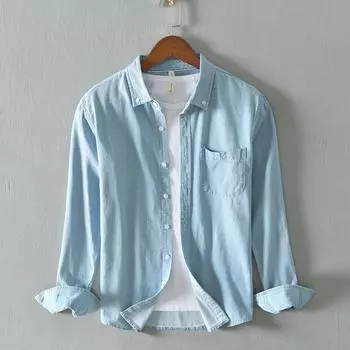 Молодежная рубашка, куртка, мужская повседневная рубашка с длинным рукавом, джинсовая рубашка, мужское пальто S чёрный