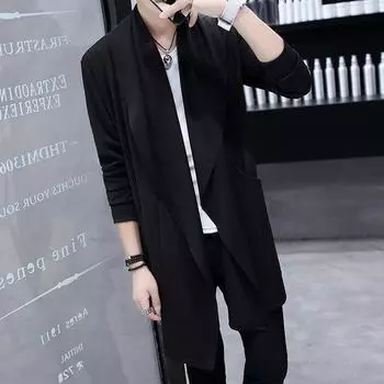 Молодежная ветровка, мужские весенне-осенние топы средней длины, тонкий плащ, мужская куртка S чёрный