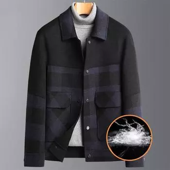 Молодежное осенне-зимнее пуховое двухстороннее шерстяное пальто со съемной подкладкой Мужское короткое двухстороннее шерстяное пальто M