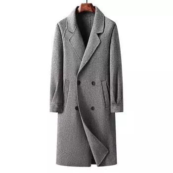 Молодежное шерстяное пальто выше колена с длинными рукавами и двубортным воротником, мужское осенне-зимнее двубортное пальто M серый