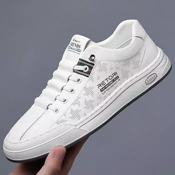 Молодежные белые туфли, летние полые дышащие мужские туфли, ленивые повседневные кожаные туфли с одной педалью, трендовые низкие туфли для вождения 38 белый