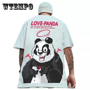 Молодежные футболки в стиле хип-хоп, модные индивидуальные футболки, рубашка с принтом «Любовь панды», повседневный свободный пуловер с круглым вырезом и коротким рукавом, летний оверсайз XXXL