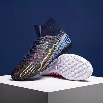 Молодежные и взрослые новые качественные амортизирующие противоскользящие и износостойкие высокие кеды с короткими шипами для уличного футбола и спортивной обуви 35 белый