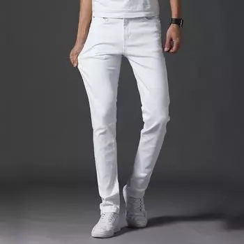 Молодежные модные мужские джинсы на весну и лето высокого качества, повседневные тонкие эластичные джинсы, мужские брюки-карандаш, узкие демин 27 белый