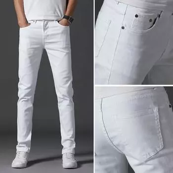 Молодежные модные мужские джинсы на весну и лето высокого качества, повседневные тонкие эластичные джинсы, мужские брюки-карандаш, узкие демин 27 белый