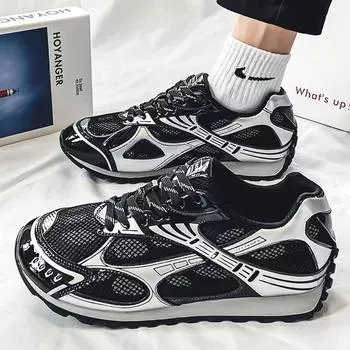 Молодежные модные трендовые сетчатые мужские туфли для взрослых в стиле ретро, уличная спортивная обувь для отдыха, кроссовки 39 чёрный