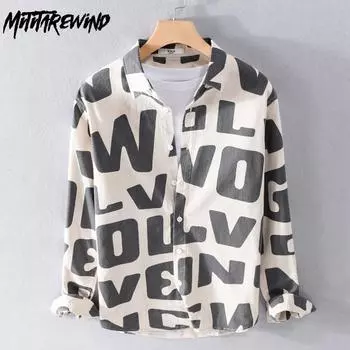 Молодежные модные уличные рубашки с буквенным принтом для мужчин, весенняя мужская одежда из чистого хлопка, повседневные топы, облегающие рубашки с длинными рукавами M зелёный