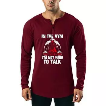 Молодежные мужские модные повседневные топы с v-образным вырезом и воротником Генри с длинным рукавом для бодибилдинга, графические футболки M чёрный