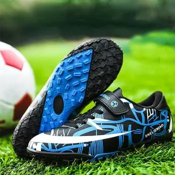 Молодежные нескользящие износостойкие дышащие футбольные бутсы на липучке с короткими ногтями, трендовая модная уличная спортивная обувь для отдыха 30 небесно-голубой