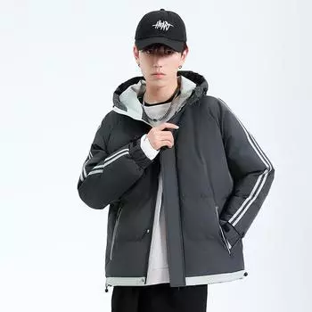 Молодежные повседневные мужские куртки с капюшоном и хлопковой подкладкой Зимние утепленные куртки в гонконгском стиле с хлопковой подкладкой Осенняя и зимняя одежда с хлопковой подкладкой M зелёный