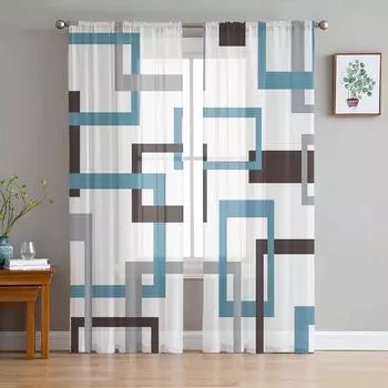 Молодежные прозрачные шторы для спальни, средневековая геометрия, классические кухонные шторы для учебы, гостиная, праздничный декор, тюлевые шторы 135W x 114H(cm)
