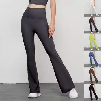 Молодежные расклешенные брюки для йоги телесного цвета для женщин, весна и лето, новые брюки для фитнеса с высокой талией и подтяжкой бедер, обтягивающие расклешенные брюки L чёрный