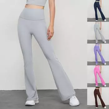 Молодежные расклешенные брюки для йоги телесного цвета для женщин, весна и лето, новые брюки для фитнеса с высокой талией и подтяжкой бедер, обтягивающие расклешенные брюки L розовый