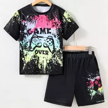 Молодежный летний персонализированный модный расписной игровой консольный принт с круглым вырезом футболка шорты костюм 100cm