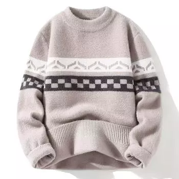 Молодежный мужской свитер зимы 2023 года с цветными блоками – теплый и стильный топ M белый