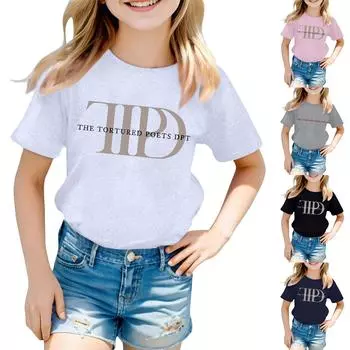 Молодежный повседневный удобный свободный легкий топ с круглым вырезом и короткими рукавами 160 чёрный