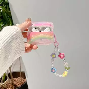 Молодежный Розовый Градиент Радуга Цепочка из Цветов AirPods Pro 2 Новинка Беспроводные Bluetooth 3-е Поколение Airpods 1/2 Поколение Чехлы для Наушников 2 3 Apple Airpods Pro [Gradient Rainbow] Bracelet