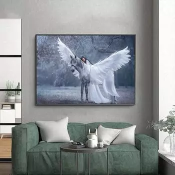 Молодые эльфы и единорог, холст, картина, настенное искусство, женские плакаты на скандинавскую тему и гравюра, украшение для гостиной 21cm30cm NoFrame