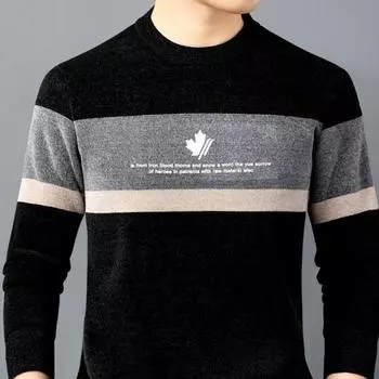 Молодых и средних лет мужчин весна и осень новый шенилл плюс флис толстый круглый вырез длинный рукав свитер тонкий красивый 165