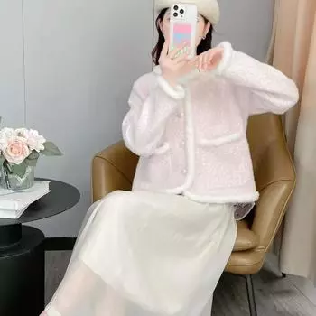 Молоко fufu чувство моды маленький ароматный ветер сладкий свитер куртка женская осень и зима свободный французский темперамент нежный кардиган топ S зелёный