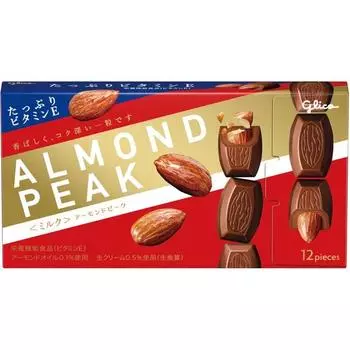 Молоко Glico Almond Peak 12 зерен, богато витамином Е. Тщательно карамелизированный миндаль завернут в с Богат витамином Е. Тщательно карамелизированный миндаль 1