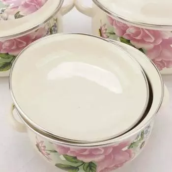 Молоковарка эмалированная миска миска для детского питания горшок для ушей мультфильм с крышкой индукционная кастрюля для приготовления пищи 500ml