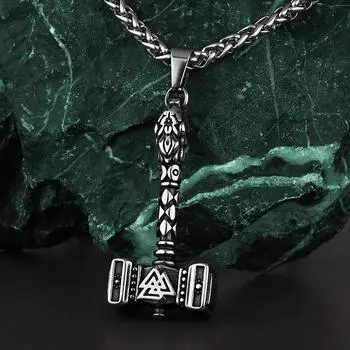 Молот Викинга Одина Валкнут Руна Кулон Мужская Мода Ретро Подвеска из Нержавеющей Стали 316L Ожерелье Подарочные Ювелирные Изделия Оптовая Продажа 60cm